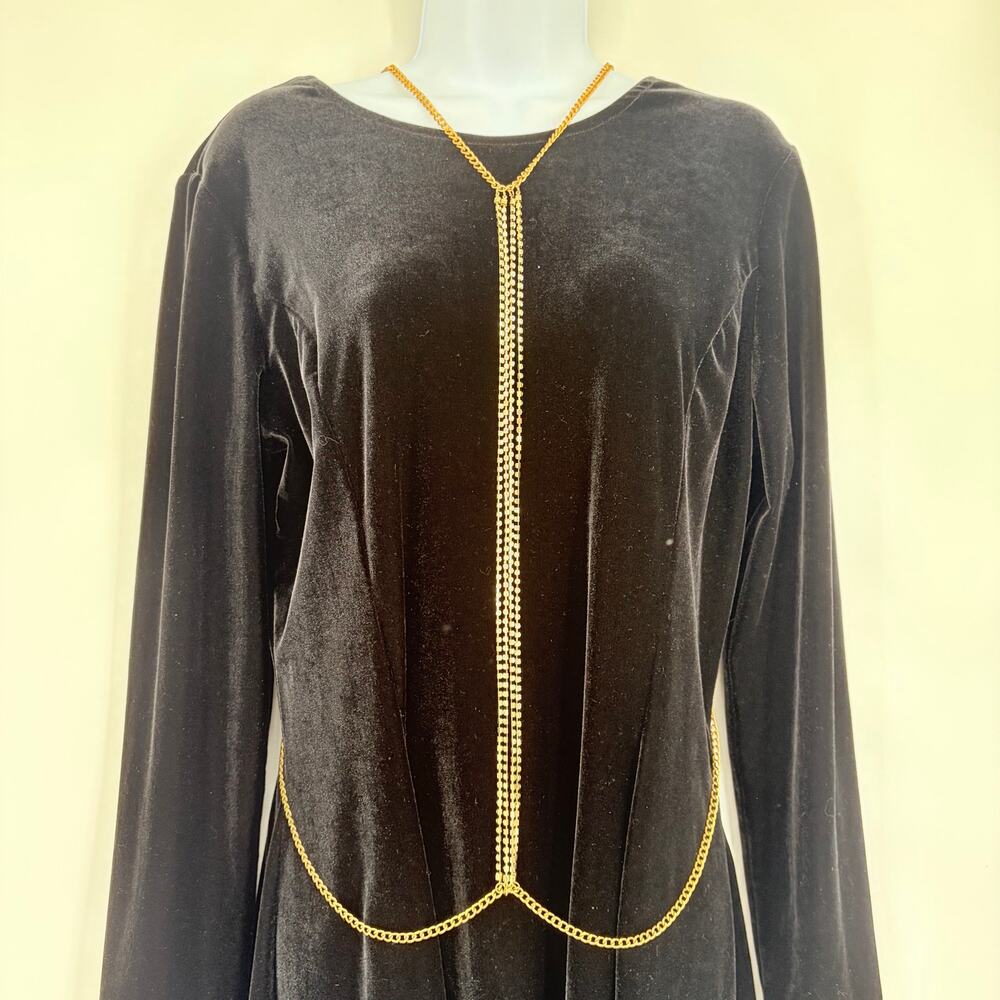 Gold Tone Rhinestone Harness Body Chain Necklace Y2K Glam Draped Festival Club